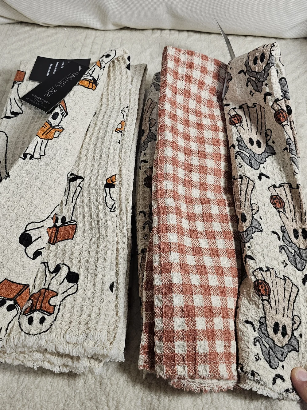 Ghost Print Kitchen Towels - Halloween Cotton Set Of 6 Ghost Book Reading